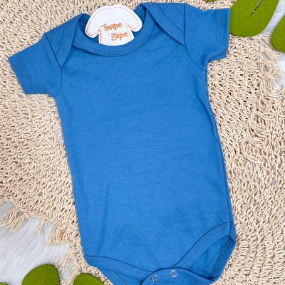 Conj. Body Manga Curta, Babador Bandana e Calça Cachorrinhos - Azul Jeans e Off White